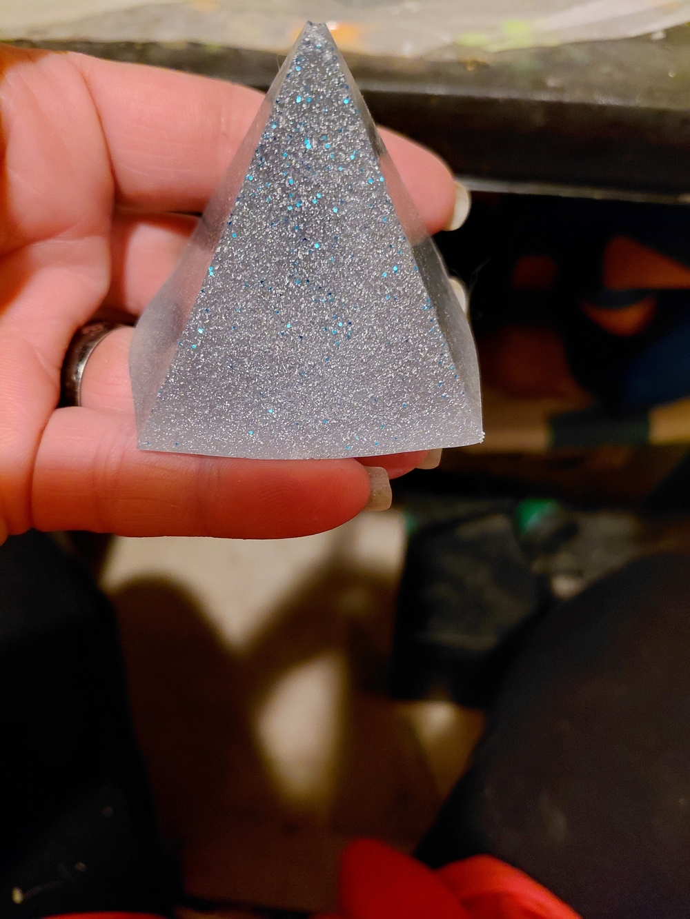 Handmade Glitter Pyramid  Silver Sparkle